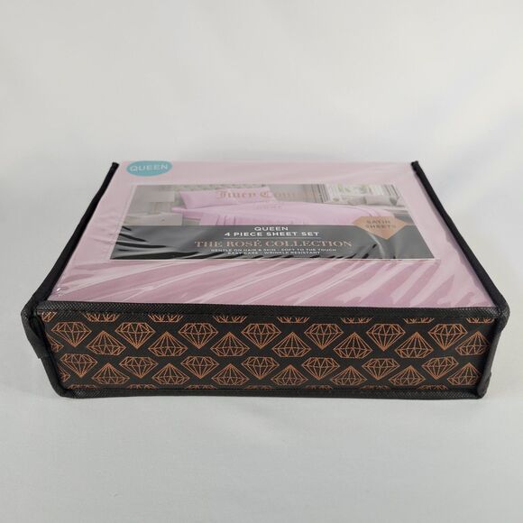 Juicy Couture Pastel Pink Satin 4pc QUEEN Sheets Set Easy Care Sleek Smooth Soft - Picture 11 of 13